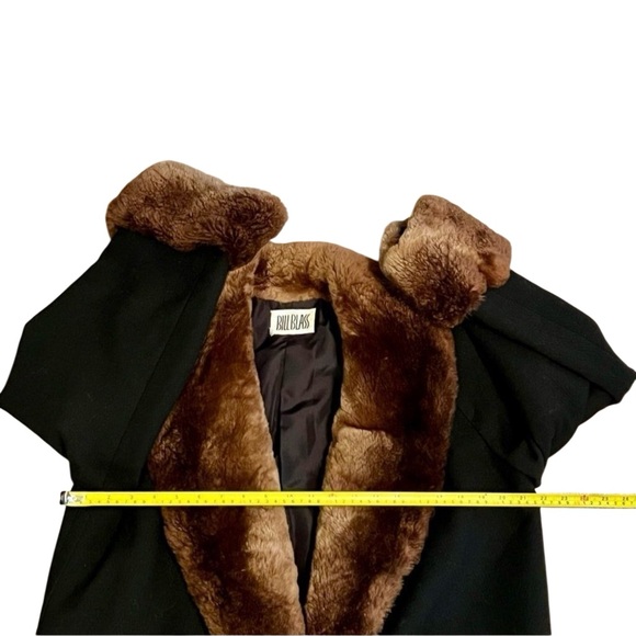 Vintage 80s Bill Blass Black Wool Slouch Brown Fur Shawl Collar Cuffs 8 Large XL - Picture 7 of 12